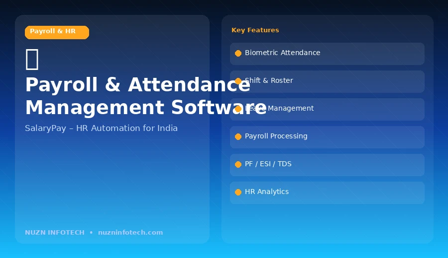 Payroll and attendance software dashboard by NUZN Infotech